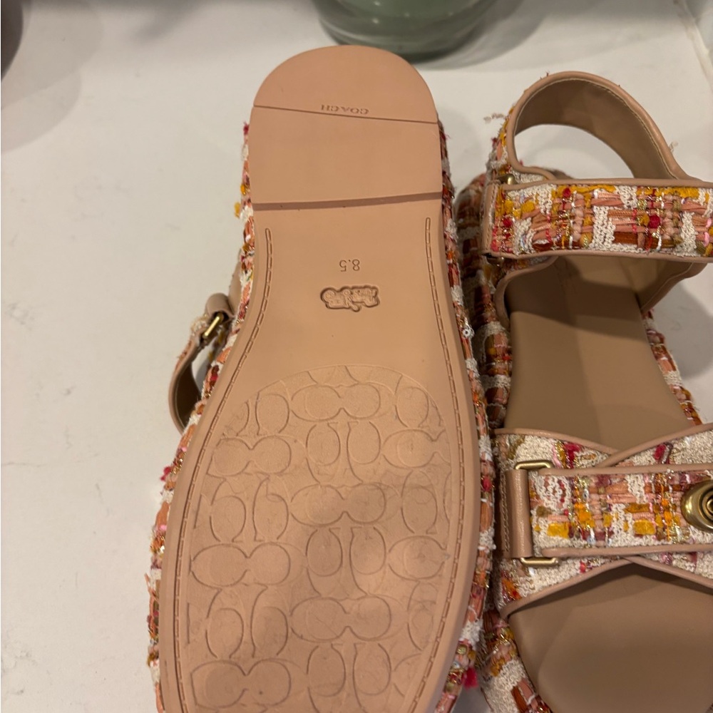 Coach Cream and Red Sandals with Adjustable Ankle Strap - Picture 4 of 5